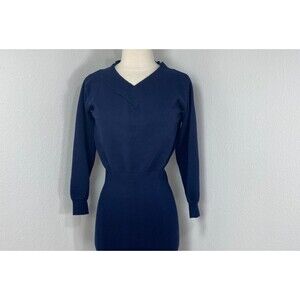 Yumomo Dark Blue Soft Knit Bodycon Dress Sm Knee Length Long Sleeves Chic Goth